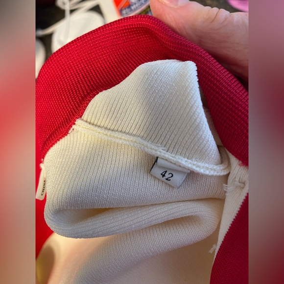 Sandro Irene Knit Contrast Stripe Polo Dress  Cream/Red 42 (US10) - Picture 8 of 12